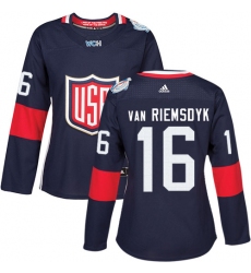 Women's Adidas Team USA #16 James van Riemsdyk Authentic Navy Blue Away 2016 World Cup Hockey Jersey