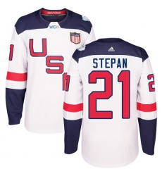 Youth Adidas Team USA #21 Derek Stepan Authentic White Home 2016 World Cup Ice Hockey Jersey