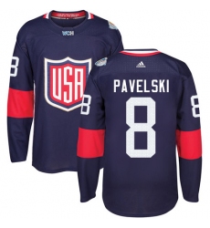 Men's Adidas Team USA #8 Joe Pavelski Premier Navy Blue Away 2016 World Cup Ice Hockey Jersey