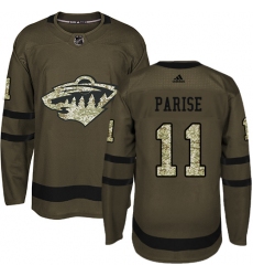 Youth Adidas Minnesota Wild #11 Zach Parise Premier Green Salute to Service NHL Jersey