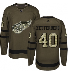 Men's Adidas Detroit Red Wings #40 Henrik Zetterberg Authentic Green Salute to Service NHL Jersey