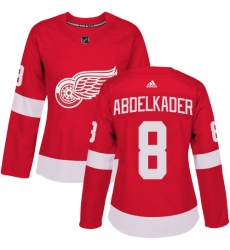 Women's Adidas Detroit Red Wings #8 Justin Abdelkader Premier Red Home NHL Jersey