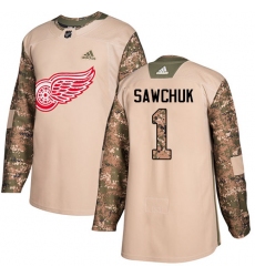 Men's Adidas Detroit Red Wings #1 Terry Sawchuk Authentic Camo Veterans Day Practice NHL Jersey