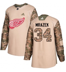 Youth Adidas Detroit Red Wings #34 Petr Mrazek Authentic Camo Veterans Day Practice NHL Jersey