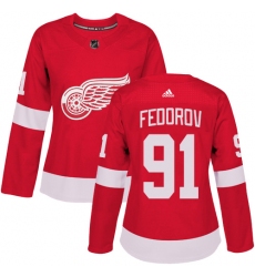 Women's Adidas Detroit Red Wings #91 Sergei Fedorov Premier Red Home NHL Jersey