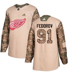 Youth Adidas Detroit Red Wings #91 Sergei Fedorov Authentic Camo Veterans Day Practice NHL Jersey