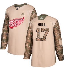Men's Adidas Detroit Red Wings #17 Brett Hull Authentic Camo Veterans Day Practice NHL Jersey