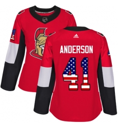 Women's Adidas Ottawa Senators #41 Craig Anderson Authentic Red USA Flag Fashion NHL Jersey