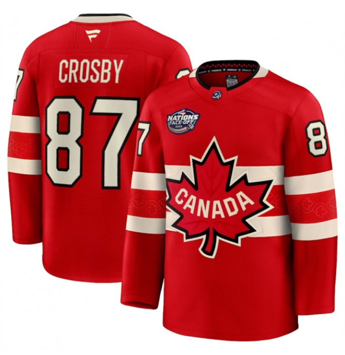 Men's Canada #87 Sidney Crosby Red 2025 4 Nations Face-Off Premium Stitched Jersey