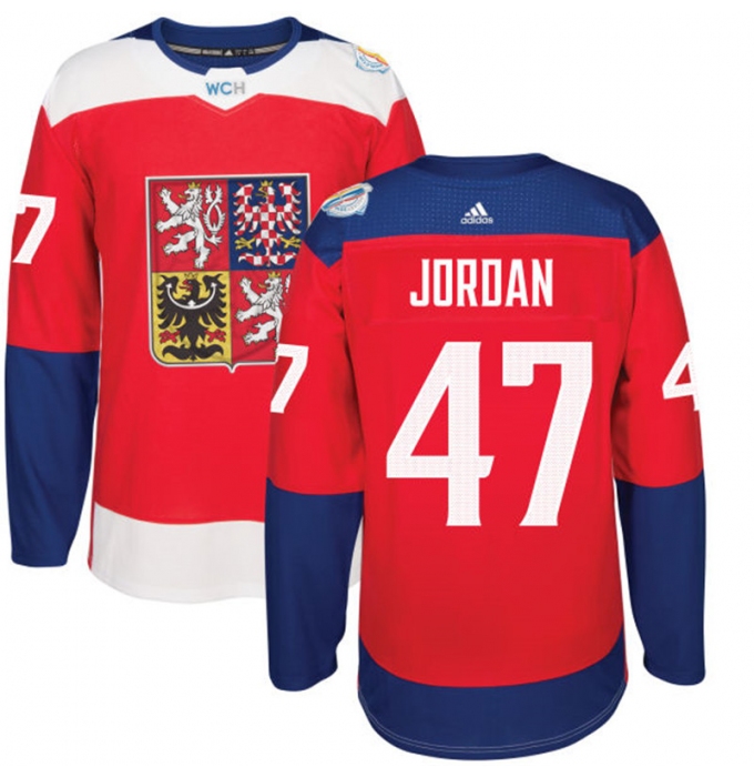 Men's Adidas Team Czech Republic #47 Michal Jordan Premier Red Away 2016 World Cup of Hockey Jersey