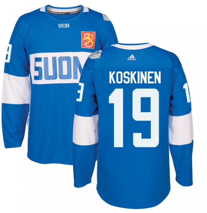 Men's Adidas Team Finland #19 Mikko Koskinen Premier Blue Away 2016 World Cup of Hockey Jersey