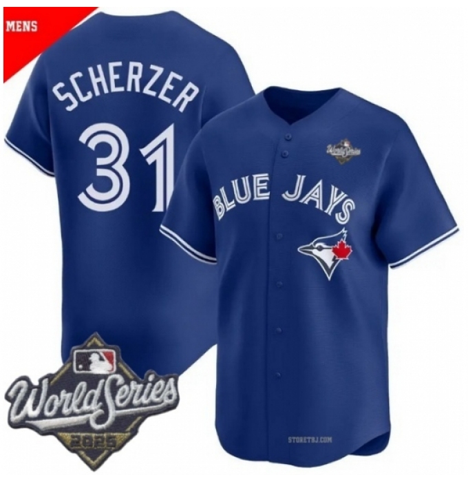 Men's Toronto Blue Jays 31 Max Scherzer Blue 2025 Home Cool Base Stitched Baseball Jersey