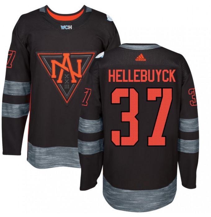 Men's Adidas Team North America #37 Connor Hellebuyck Premier Black Away 2016 World Cup of Hockey Jersey