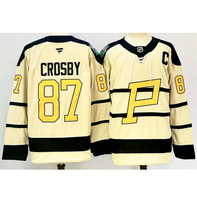 Men's Pittsburgh Penguins #87 Sidney Crosby Cream 2024-25 With C Winter Classic Stitched Hockey Jersey