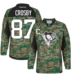 Men's Reebok Pittsburgh Penguins #87 Sidney Crosby Premier Camo Veterans Day Practice NHL Jersey