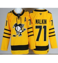 Men's Pittsburgh Penguins #71 Evgeni Malkin Yellow Alternate Authentic Jersey