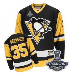 Men's CCM Pittsburgh Penguins #35 Tom Barrasso Premier Black Throwback 2017 Stanley Cup Champions NHL Jersey