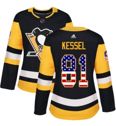 Women's Adidas Pittsburgh Penguins #81 Phil Kessel Authentic Black USA Flag Fashion NHL Jersey