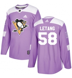 Youth Adidas Pittsburgh Penguins #58 Kris Letang Authentic Purple Fights Cancer Practice NHL Jersey