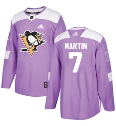 Youth Adidas Pittsburgh Penguins #7 Paul Martin Authentic Purple Fights Cancer Practice NHL Jersey