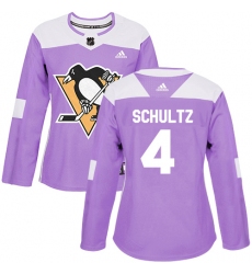 Women's Adidas Pittsburgh Penguins #4 Justin Schultz Authentic Purple Fights Cancer Practice NHL Jersey