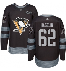 Men's Adidas Pittsburgh Penguins #62 Carl Hagelin Authentic Black 1917-2017 100th Anniversary NHL Jersey