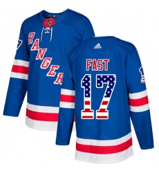 Men's Adidas New York Rangers #17 Jesper Fast Authentic Royal Blue USA Flag Fashion NHL Jersey