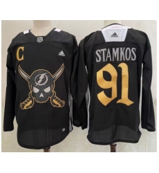 Men's Tampa Bay Lightning #91 Steven Stamkos Black Pirate Themed Warmup Authentic Jersey