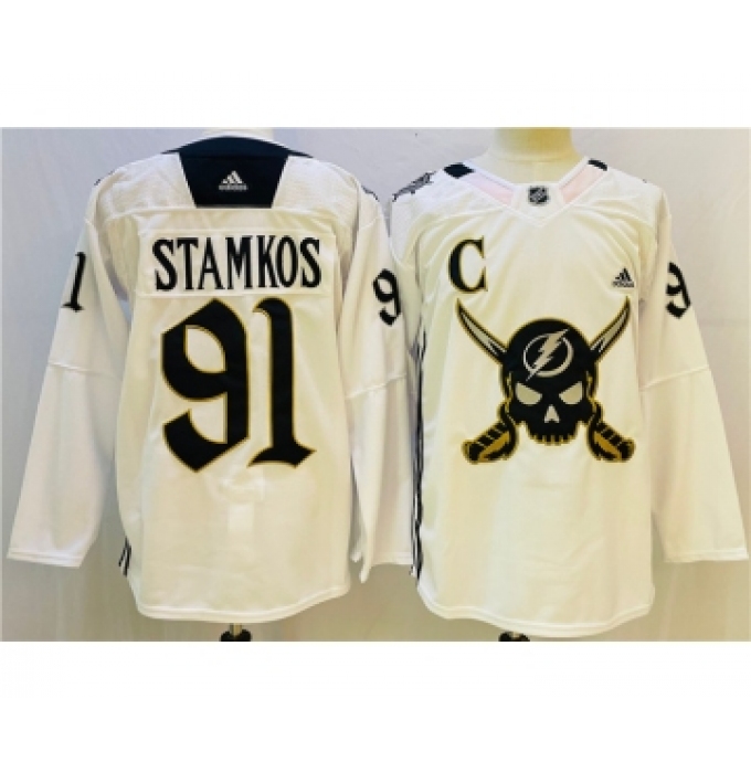 Men's Tampa Bay Lightning #91 Steven Stamkos White Stitched Jersey