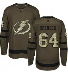 Men's Adidas Tampa Bay Lightning #64 Matthew Spencer Authentic Green Salute to Service NHL Jersey