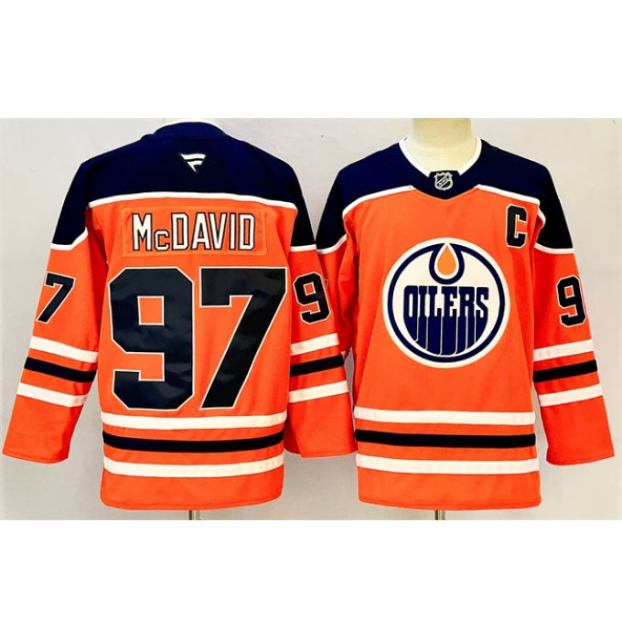 Men's Edmonton Oilers #97 Connor McDavid Orange 2024-25 With C Heritage Classic Primegreen Stitched Jersey