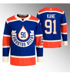 Men's Edmonton Oilers #91 Evander Kane 2023 Royal Heritage Classic Primegreen Stitched Jersey