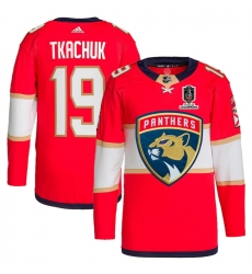 Men's Florida Panthers #19 Matthew Tkachuk Red Home 2024 Stanley Cup Champions Stitched Jersey