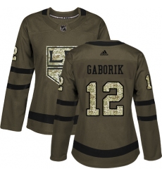 Women's Adidas Los Angeles Kings #12 Marian Gaborik Authentic Green Salute to Service NHL Jersey