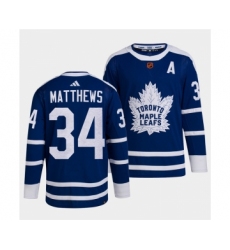 Men's Toronto Maple Leafs Black #34 Auston Matthews Blue 2022 Reverse Retro Stitched Jersey