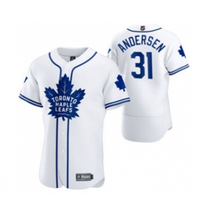 Men's Toronto Maple Leafs #31 Frederik Andersen 2020 Hockey x Baseball Crossover Edition Jersey White