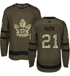 Men's Adidas Toronto Maple Leafs #21 Bobby Baun Authentic Green Salute to Service NHL Jersey