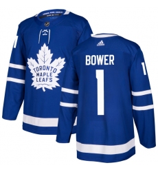 Men's Adidas Toronto Maple Leafs #1 Johnny Bower Premier Royal Blue Home NHL Jersey