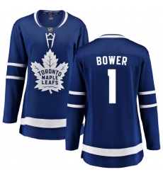 Women's Toronto Maple Leafs #1 Johnny Bower Fanatics Branded Royal Blue Home Breakaway NHL Jersey