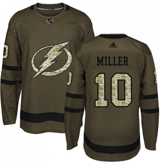 Men's Adidas Tampa Bay Lightning #10 J.T. Miller Authentic Green Salute to Service NHL Jerse