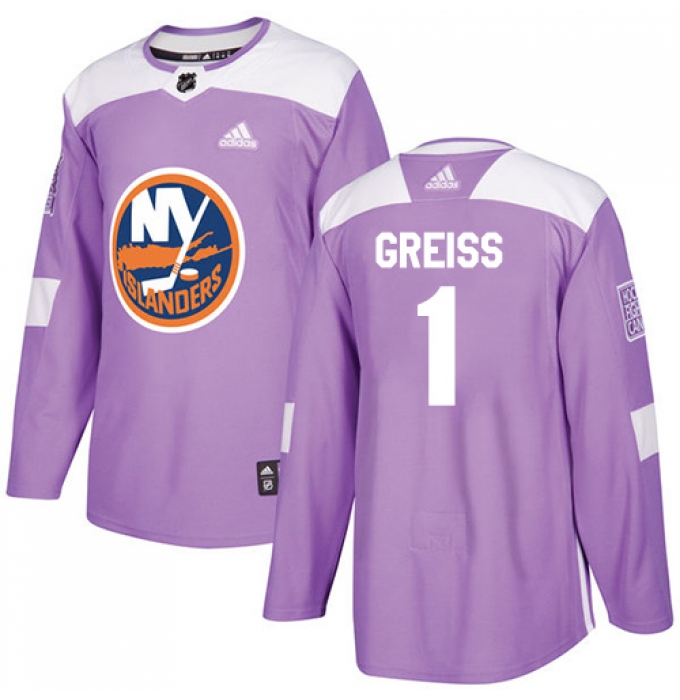 Men's Adidas New York Islanders #1 Thomas Greiss Authentic Purple Fights Cancer Practice NHL Jersey