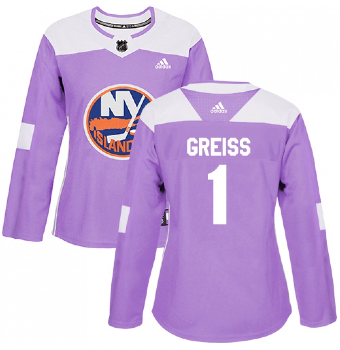 Women's Adidas New York Islanders #1 Thomas Greiss Authentic Purple Fights Cancer Practice NHL Jersey