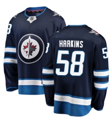 Men's Winnipeg Jets #58 Jansen Harkins Fanatics Branded Navy Blue Home Breakaway NHL Jersey