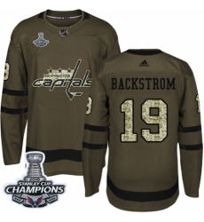 Youth Adidas Washington Capitals #19 Nicklas Backstrom Authentic Green Salute to Service 2018 Stanley Cup Final Champions NHL Jersey