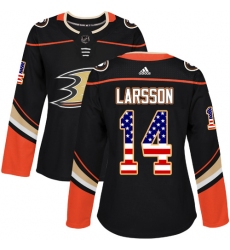 Women's Adidas Anaheim Ducks #14 Jacob Larsson Authentic Black USA Flag Fashion NHL Jersey