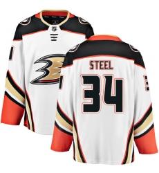 Men's Anaheim Ducks #34 Sam Steel Fanatics Branded White Away Breakaway NHL Jersey