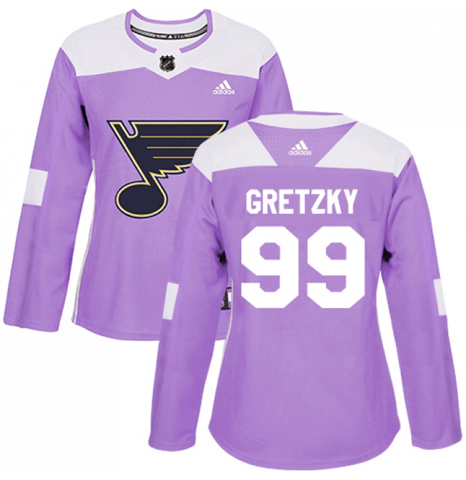 Women's Adidas St. Louis Blues #99 Wayne Gretzky Authentic Purple Fights Cancer Practice NHL Jersey