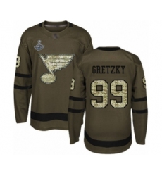 Youth St. Louis Blues #99 Wayne Gretzky Authentic Green Salute to Service 2019 Stanley Cup Champions Hockey Jersey
