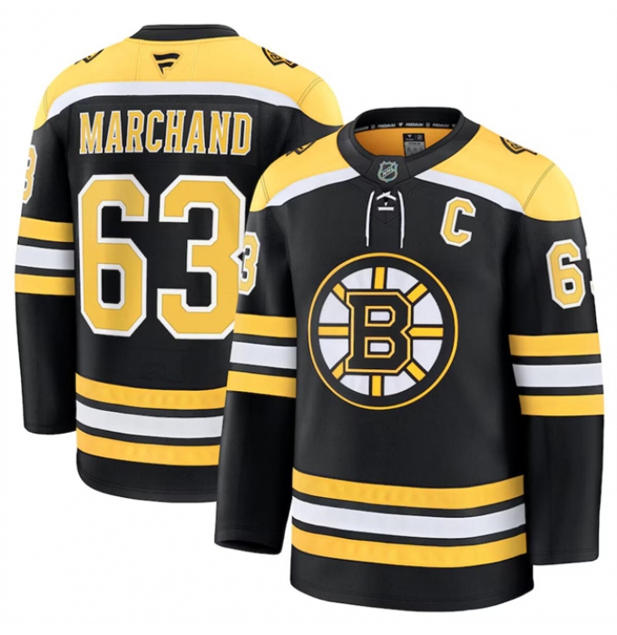 Men's Boston Bruins #63 Brad Marchand Black 2024-25 Home Stitched Hockey Jersey