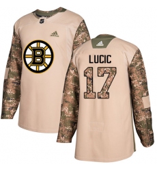 Youth Adidas Boston Bruins #17 Milan Lucic Authentic Camo Veterans Day Practice NHL Jersey